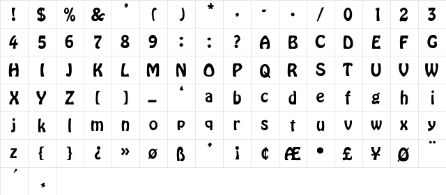 Homeward-Thin Regular  glyph index