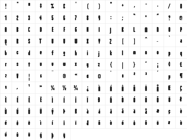 Modula Ribbed  glyph index