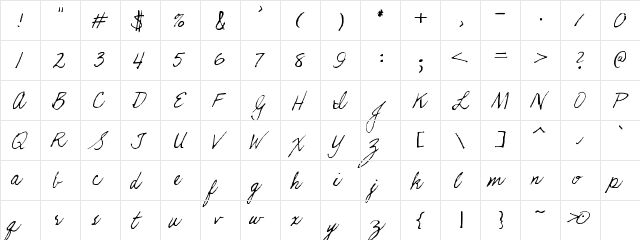 KathleenieFont Regular  glyph index
