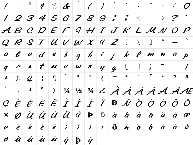 ElaineFont81 Bold  glyph index