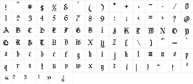 Baliga Blackletter Regular  glyph index