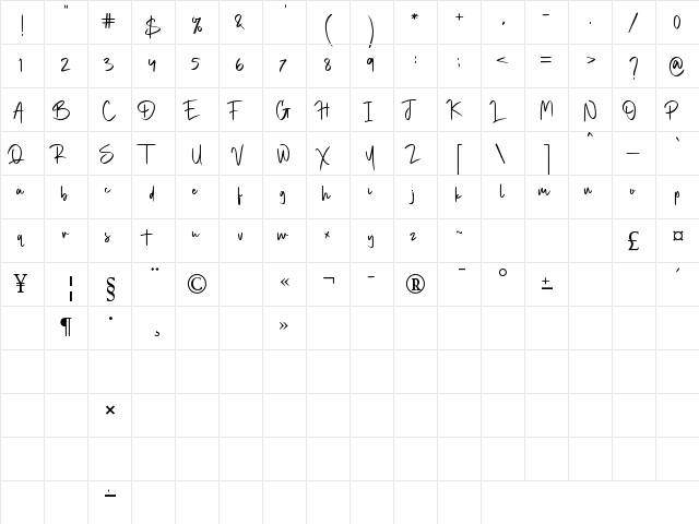Marietta Sussafe Regular  glyph index