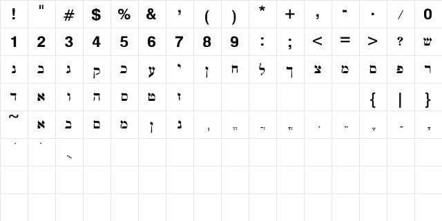Mendel Siddur Bold  glyph index