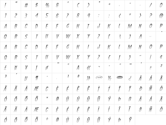 Ampire Gradient Italic Italic  glyph index
