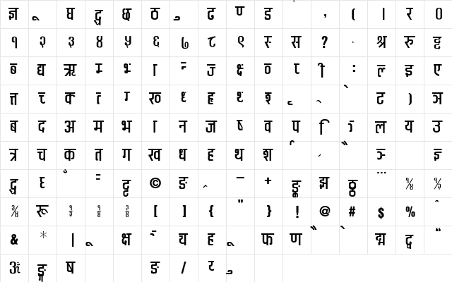 Anuradha Regular  glyph index