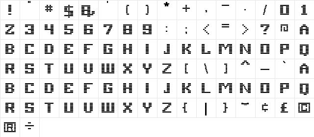 Esper Regular  glyph index
