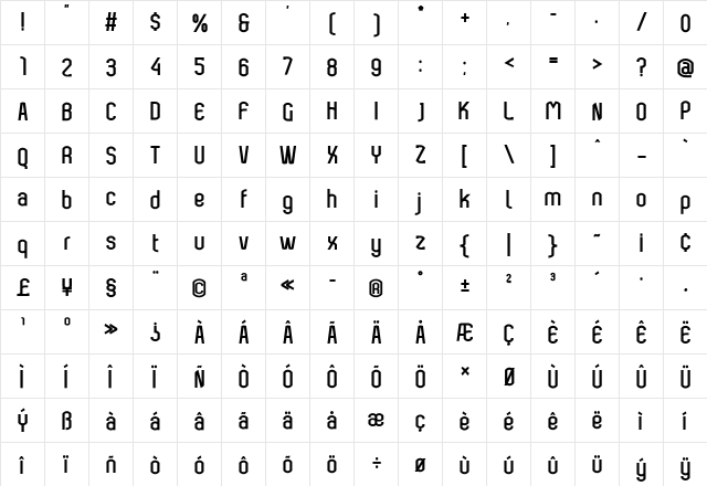 Bokeseni Bold  glyph index