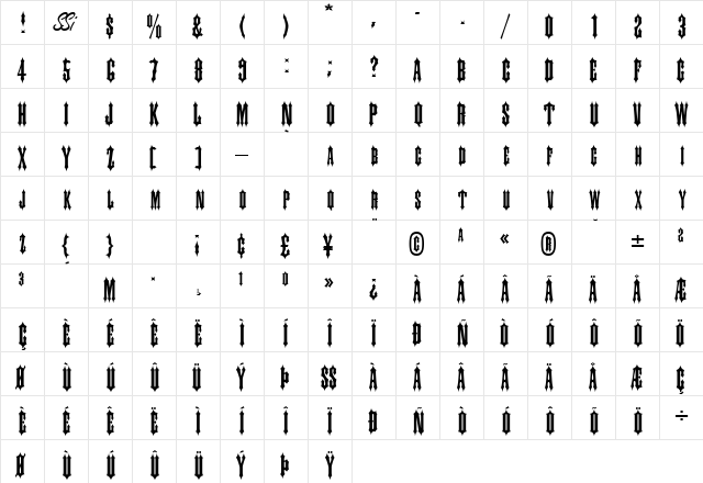 CantinaCapsSSK Regular  glyph index
