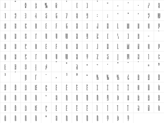 Blue Cobra 3D Regular  glyph index