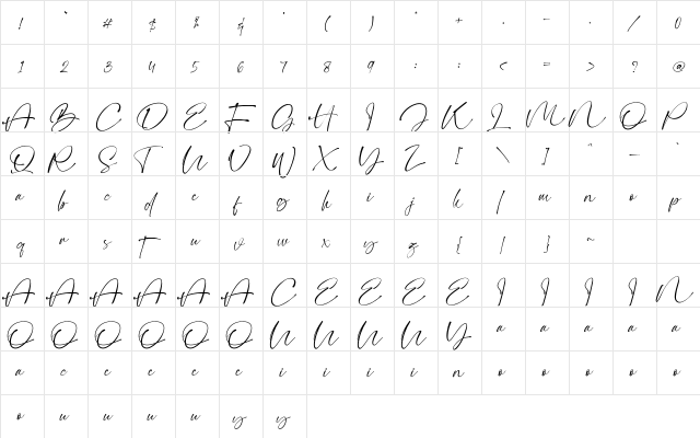 Calloada Regular  glyph index