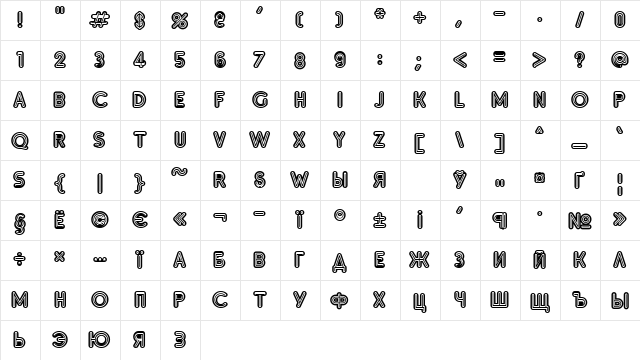 InsetB Extra Bold  glyph index