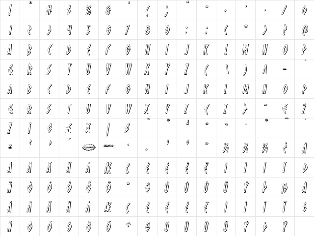 Oh Mighty Isis 3D Italic Italic  glyph index