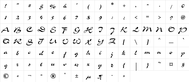 CorridaC Regular  glyph index