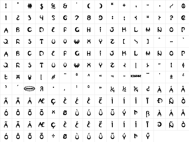 Oubliette Bold Bold  glyph index