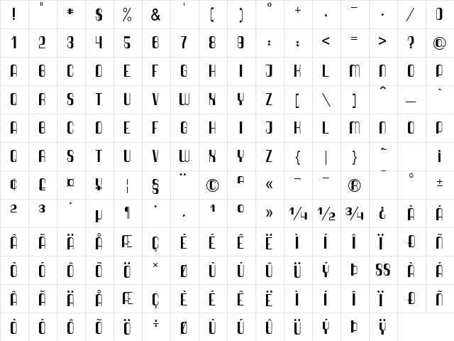Quimbie Regular  glyph index