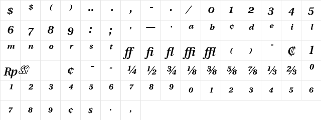 Veracity Pro SSi Semi Bold Italic  glyph index