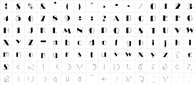 BalletEngraved Regular  glyph index