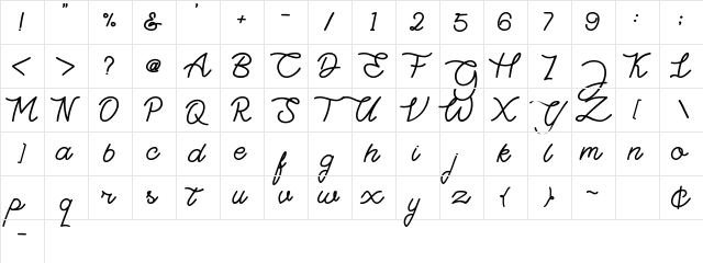 Highday Script Regular  glyph index