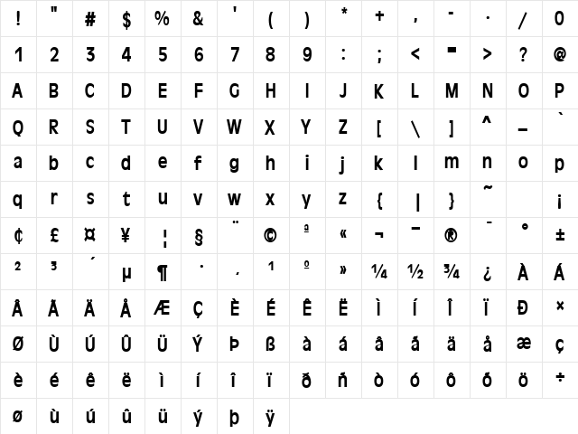 Holland-Condensed Bold  glyph index