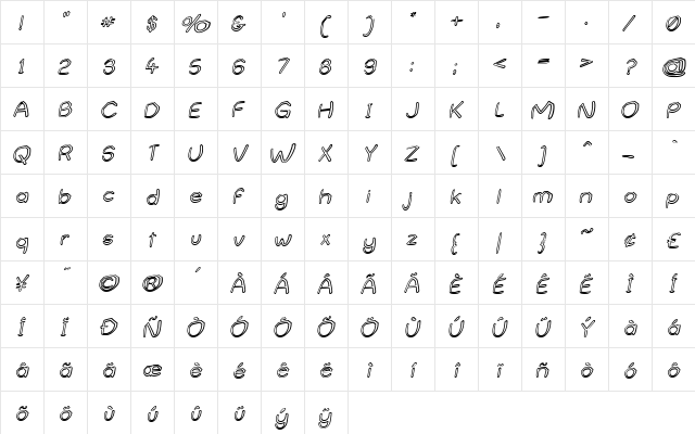 Name Undetermined Regular  glyph index