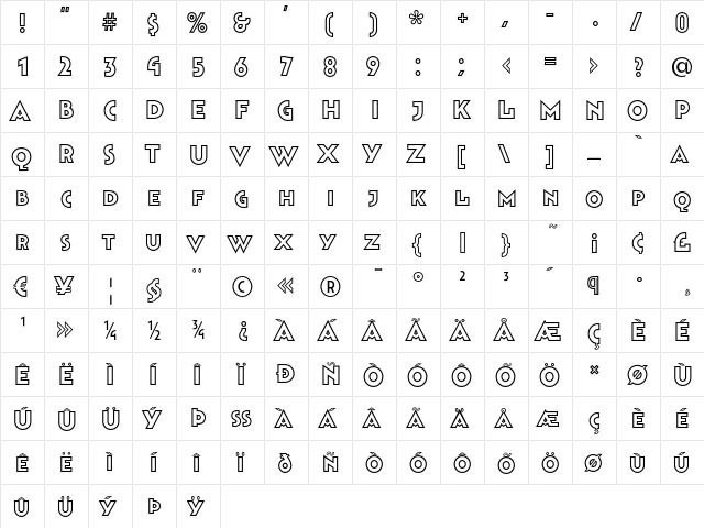 Bahnhof Outline Regular  glyph index