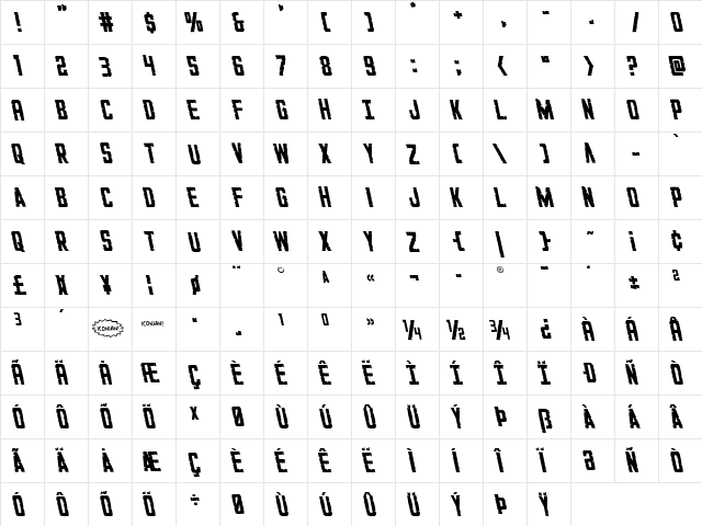 G.I. Incognito Leftalic Italic  glyph index