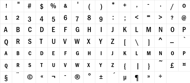 FranklinGothicMediCondSCC Regular  glyph index