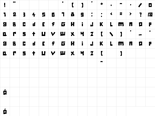 Jiczyn Regular  glyph index