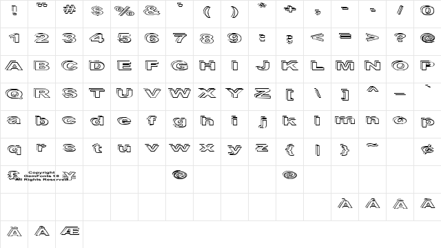 Ryckindor Regular  glyph index
