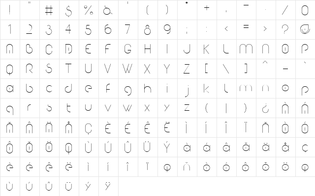 Eva Light  glyph index