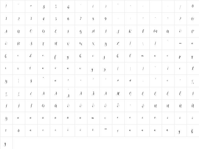 Ladies Script Regular  glyph index