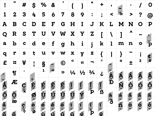 XXII Geom Slab DEMO Bold  glyph index