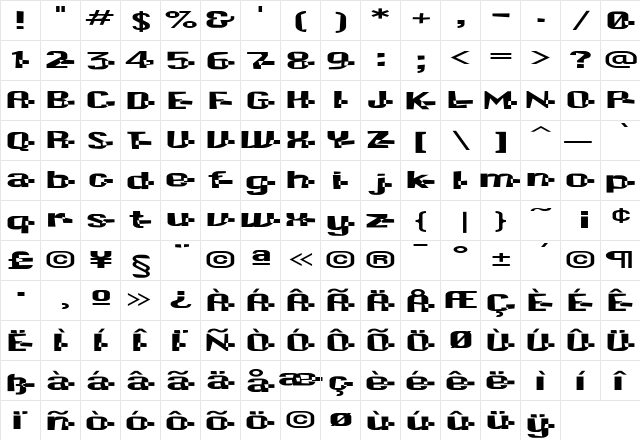 F2FCZYKagoTrans Regular  glyph index
