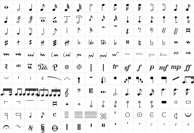 Nota1TT Regular  glyph index