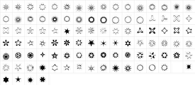Chrismasstars Regular  glyph index