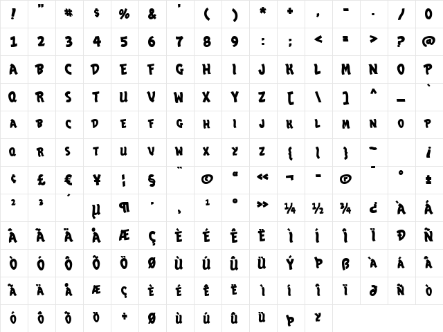 Vegas Caravan Regular  glyph index