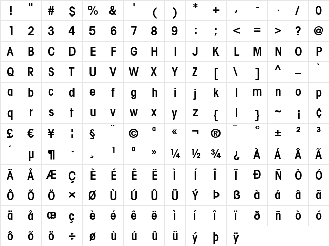 ITC Avant Garde Gothic LT Condensed Demi  glyph index