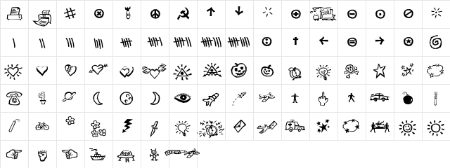 F Regular  glyph index