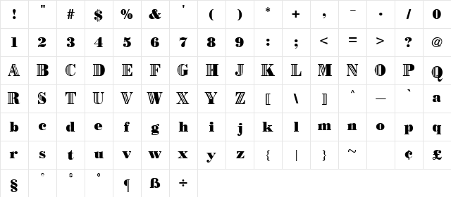 Orwell Regular  glyph index