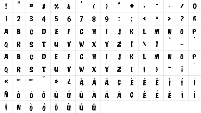 JMH ADO Regular  glyph index