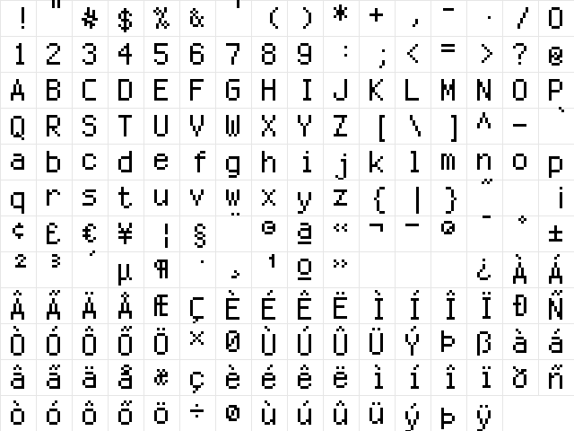 mono 08_55 Regular  glyph index