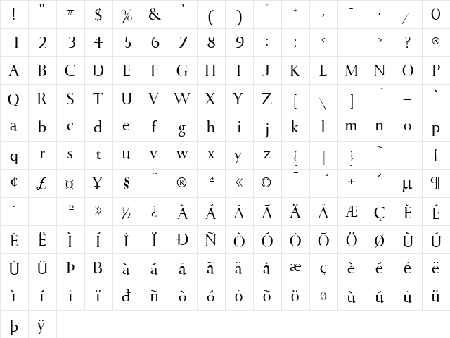 Senator Normal  glyph index