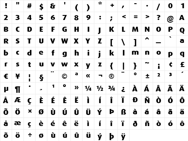 DaxWide Regular  glyph index