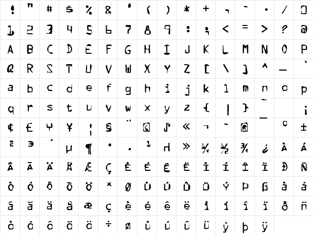 Dirty35 Becker Regular  glyph index