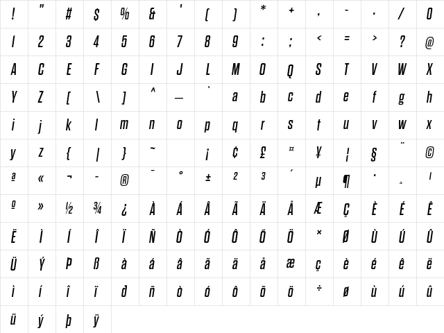 Dharma Gothic E Regular Italic  glyph index