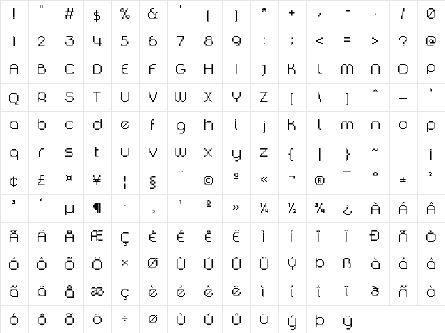 DigitalDisco Thin  glyph index