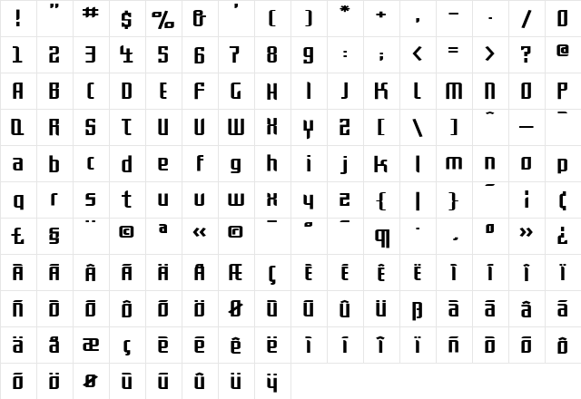 Rosetta Bold Bold  glyph index