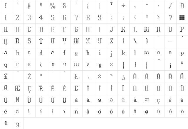 Needlepoint Regular  glyph index