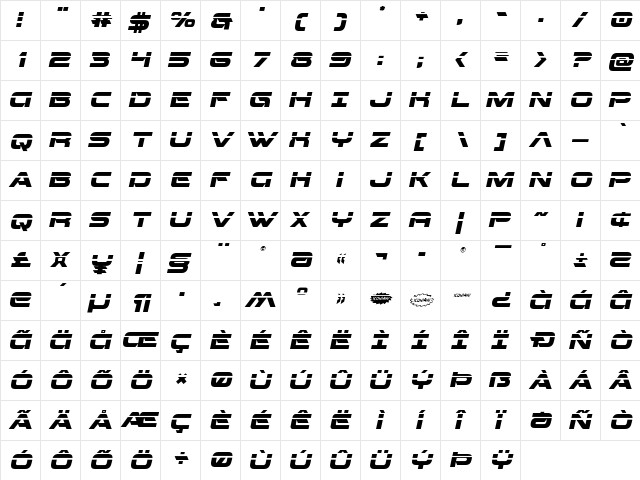 Beam Weapon Laser Italic Italic  glyph index