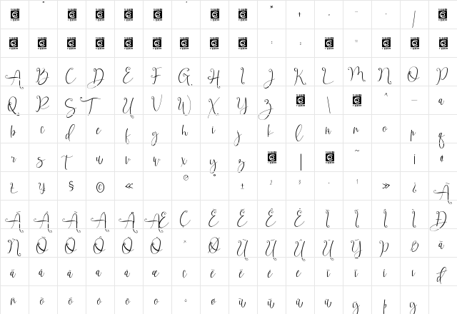 Amarithe Regular  glyph index